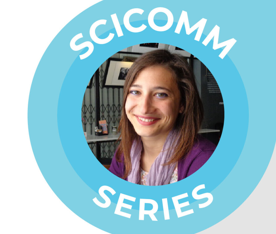 Scicomm Series logo featuring portrait photo of Maria Serveta