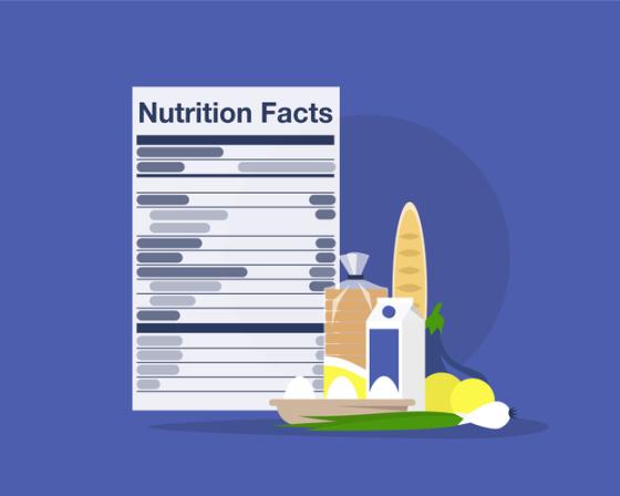 Healthy foods next to a fact sheet on nutrition