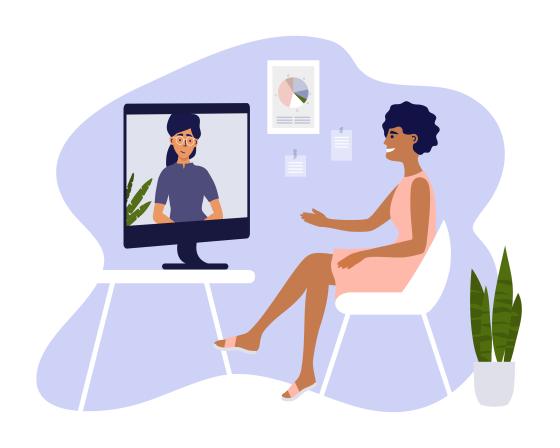 Illustration of two women talking an online call