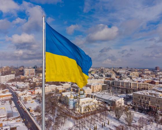 Ukrainian flag in the city of Kharkov