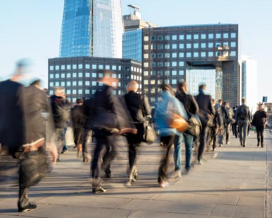 Commuters in London's financial district