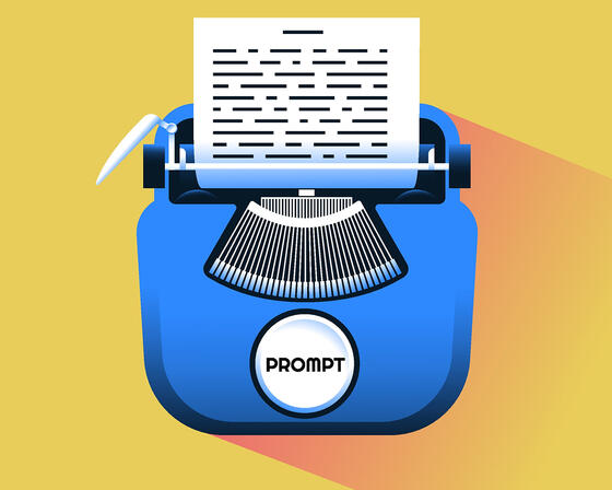 Illustration of a typewriter with a single key, marked "PROMPT"