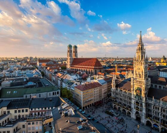 The city of Munich, Germany in the evening