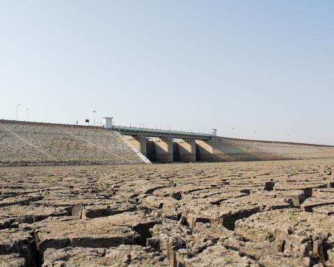 A dried up, empty reservoir in India