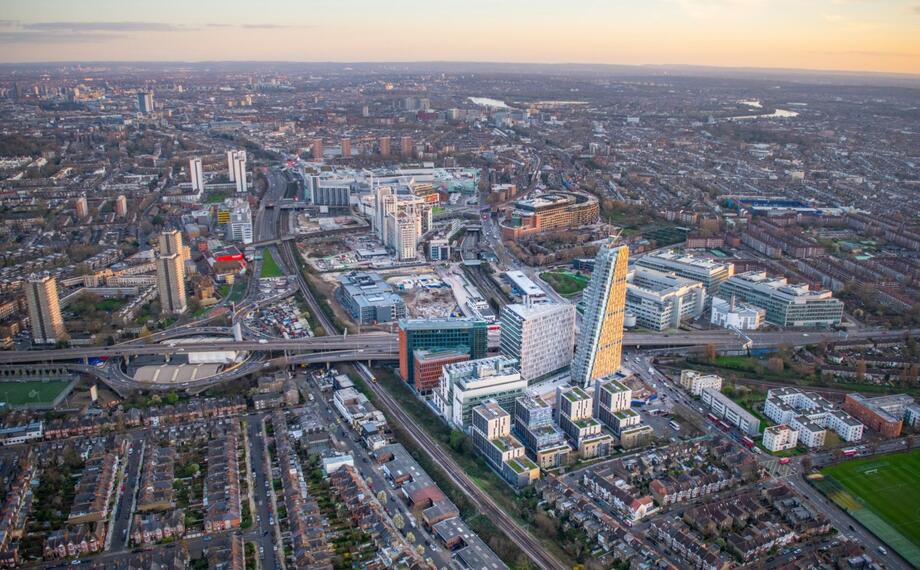 An aerial view of the White City Innovation District 