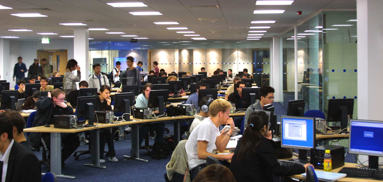 Image shows our computing labs with students using computers to study