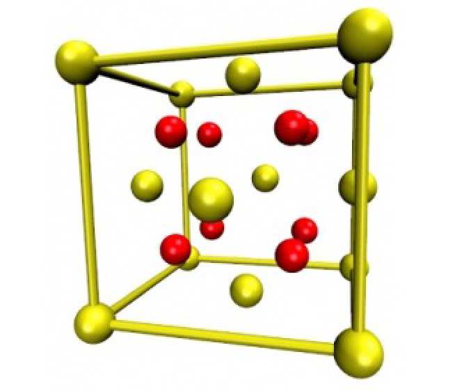 The fluorite lattice composed of a SC sub-lattice nested within a FCC lattice.