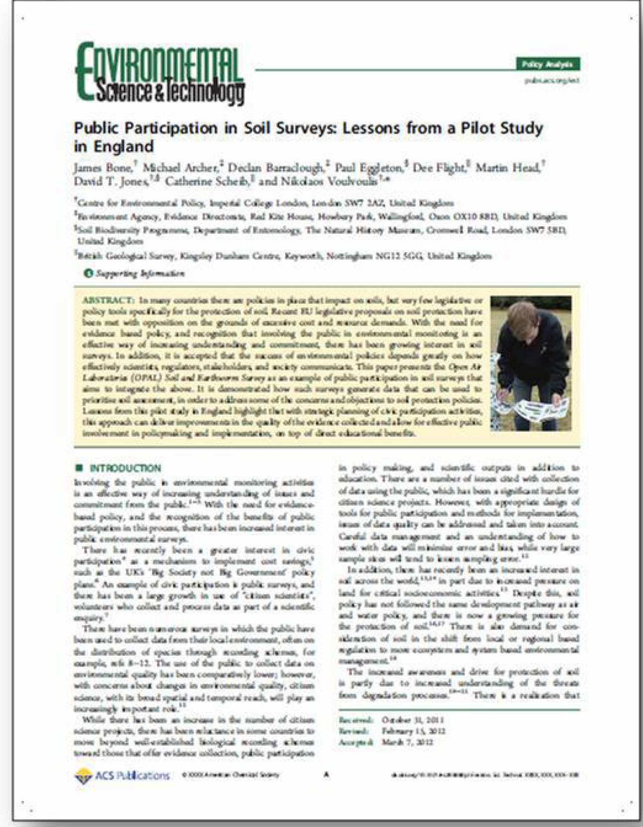 Public participation in soil surveys: lessons from a pilot study in England.