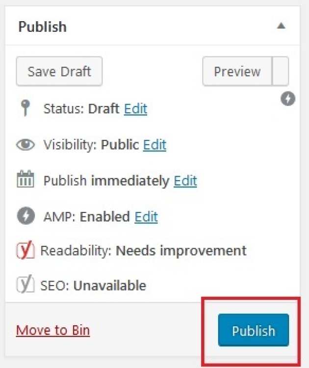 Publish button highlighted in screen grab