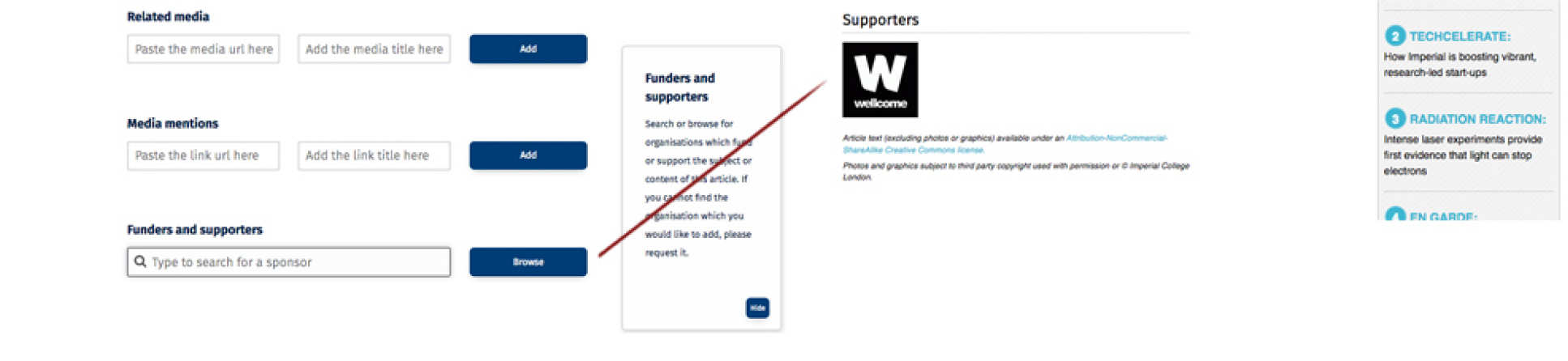 Funders and supporters screen