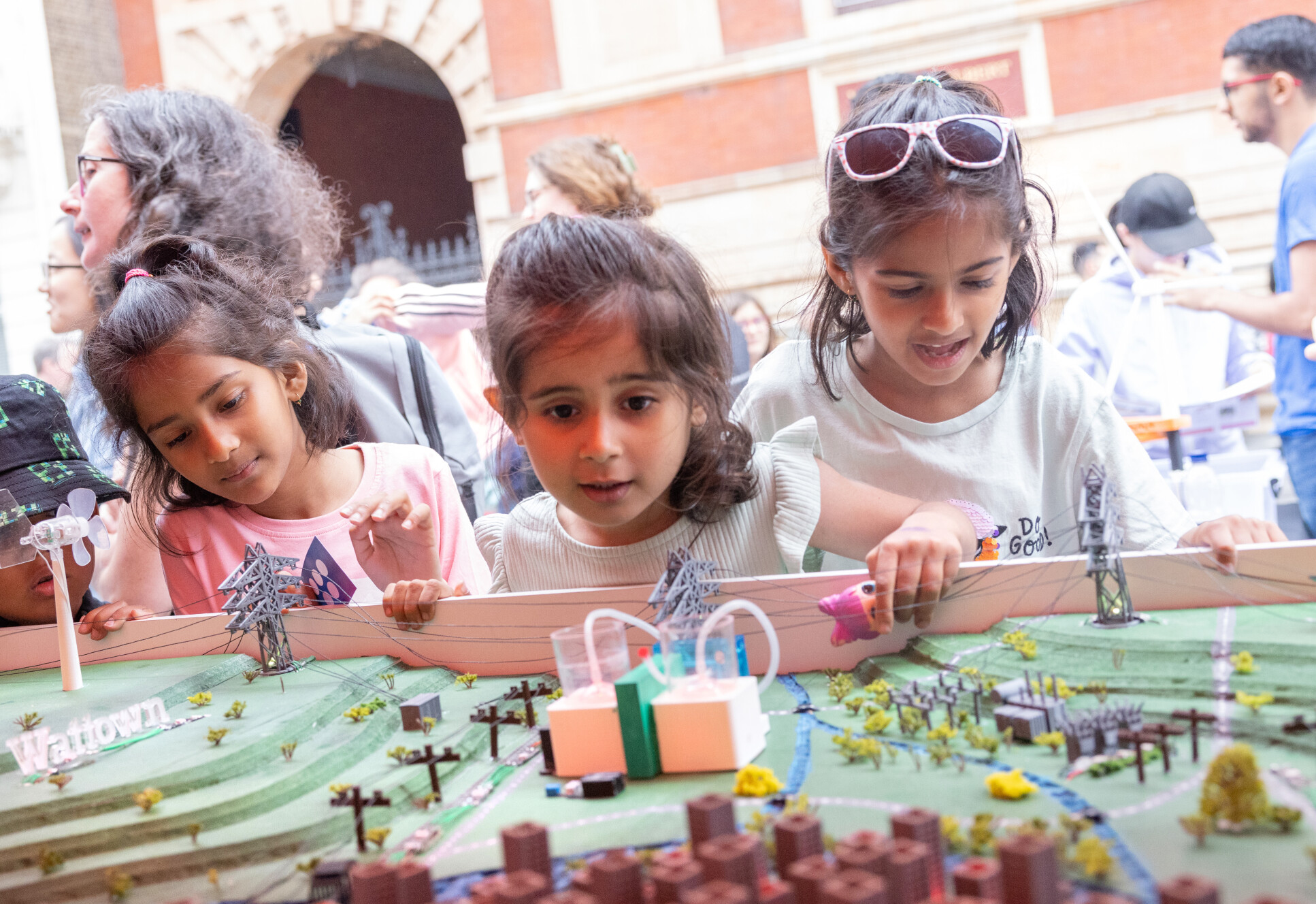 Young children at a the 'Wattown' interactive exhibit