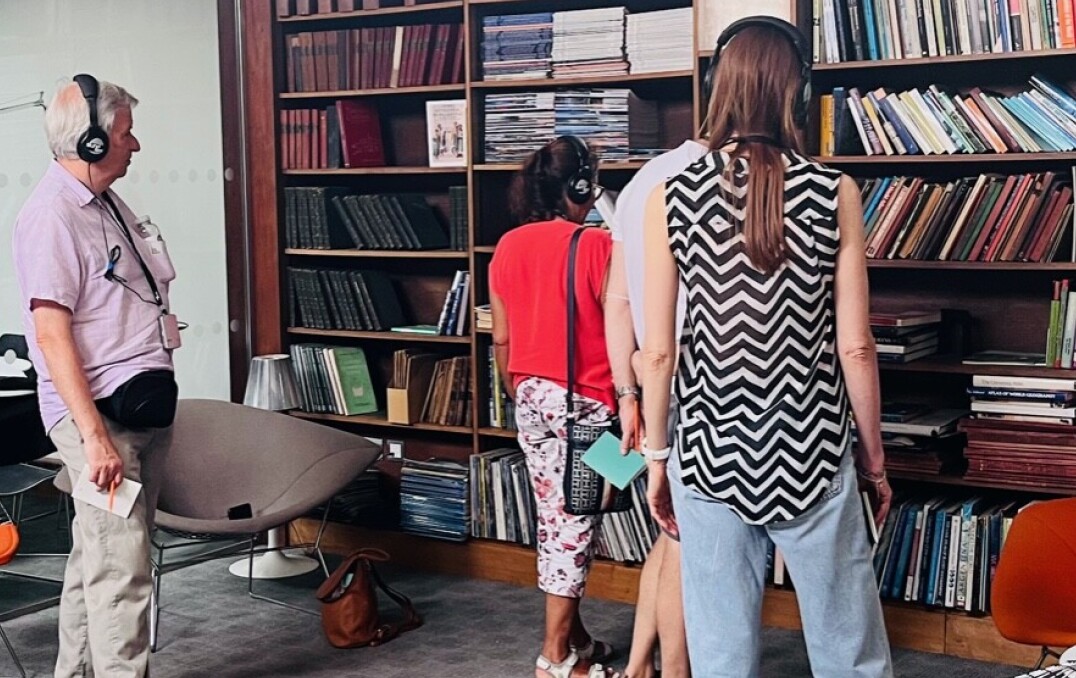 People look at books in library
