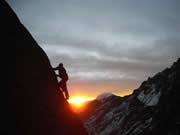 Climbing in the next valley to the north of our
base camp, with Illymani in the background.
