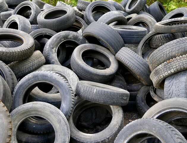 Scrap tires, lying in a pile