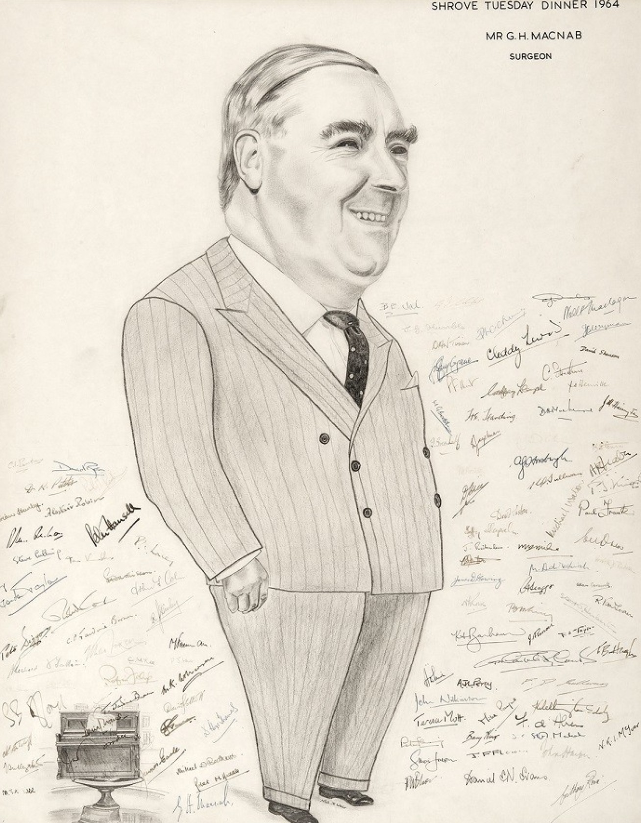 Mr George Henderson Macnab, guest speaker at the 1964 dinner, drawn by (then medical student) Dr Neil Weir, OBE
