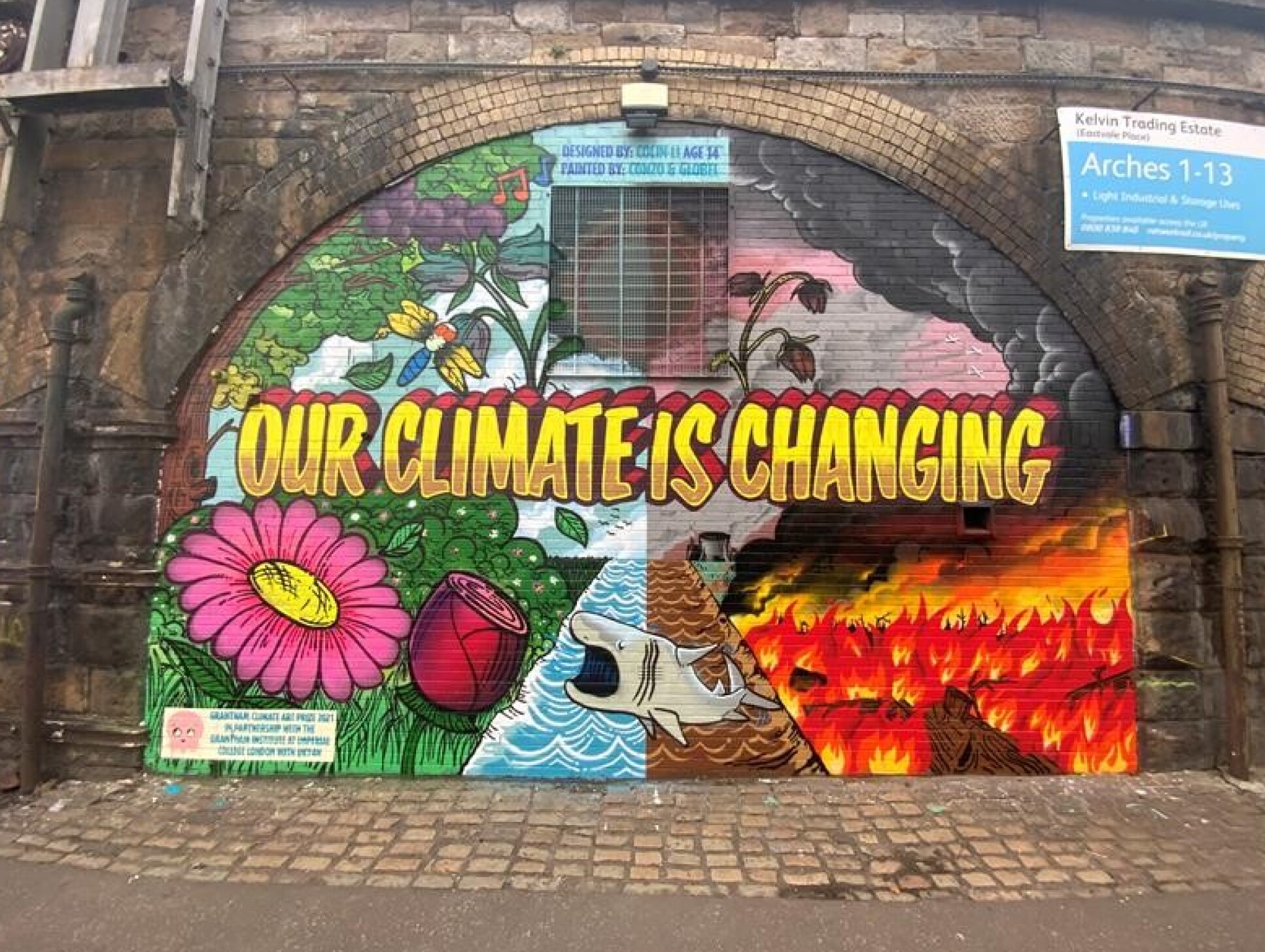 Mural designed by a 14-year-old, painted in Glasgow close to the COP26 venue