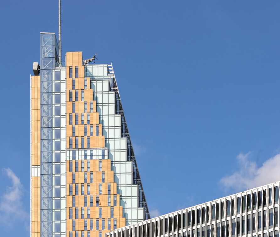 White City's 88 Wood Lane building against a blue sky