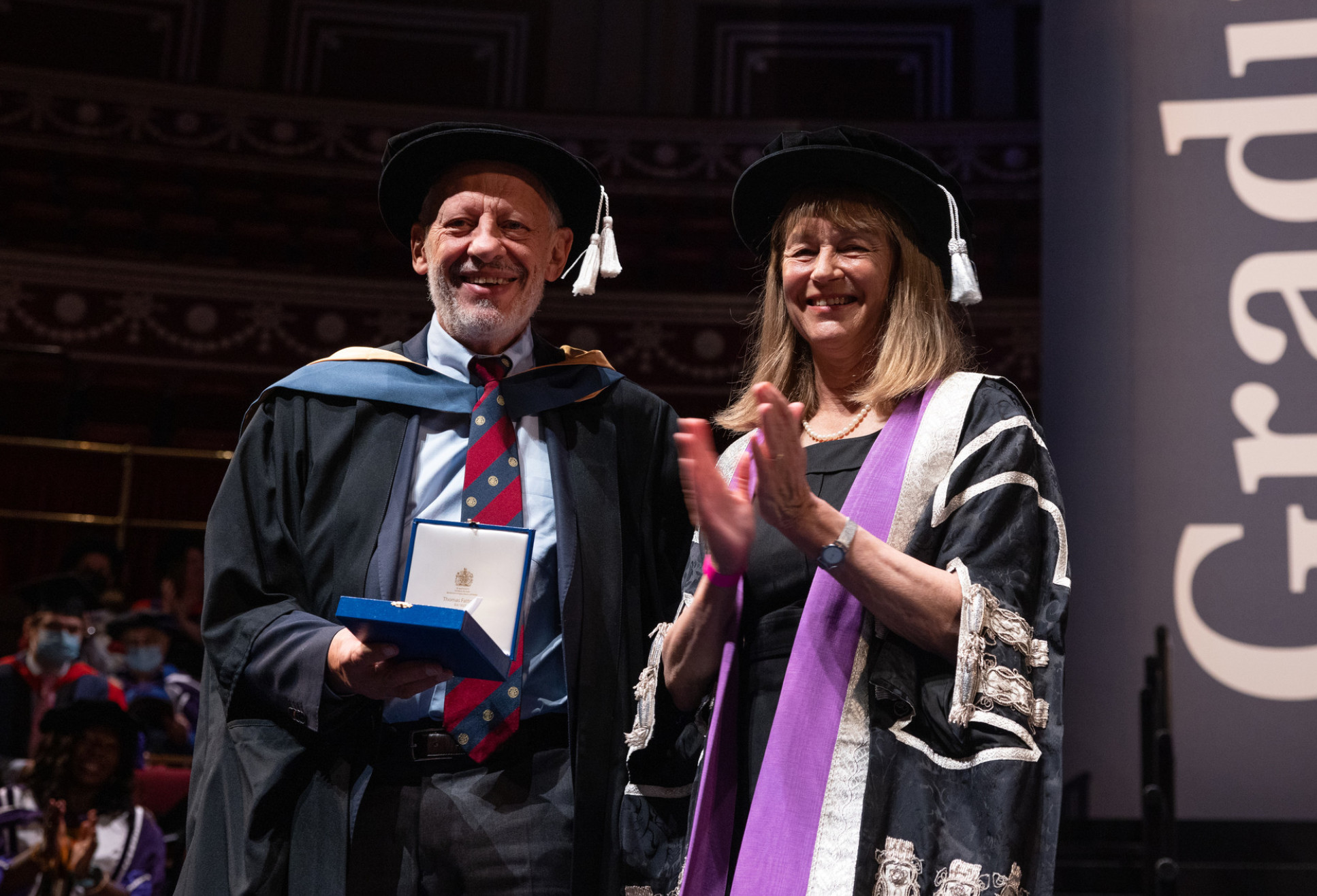 Professor Elio Riboli is Chair in Cancer Epidemiology and Prevention (left) with Professor Alice Gast, Imperial President (right)