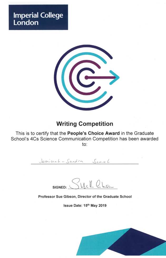 Jemimah's 4Cs Competition Certificate