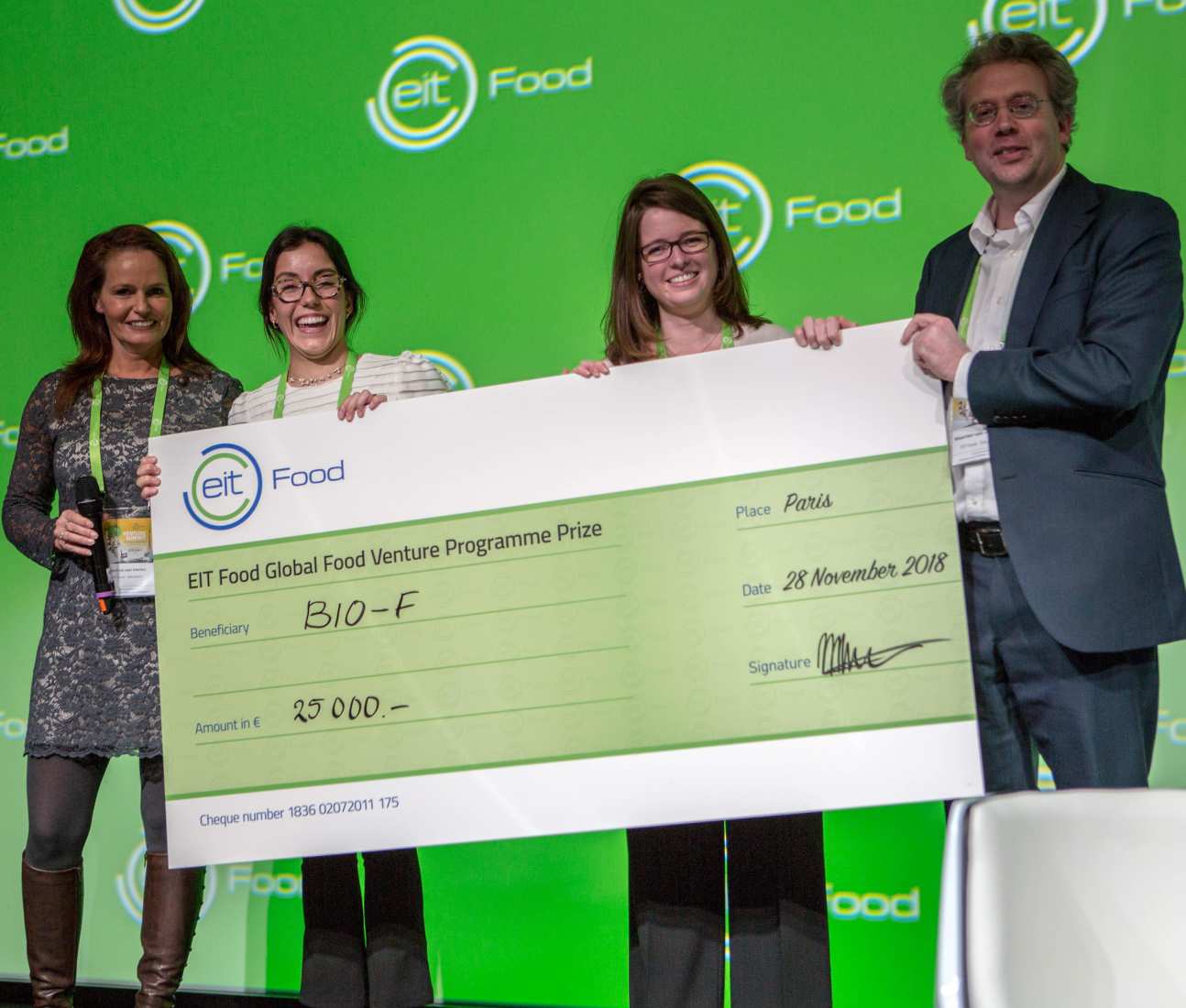 Receiving a giant cheque