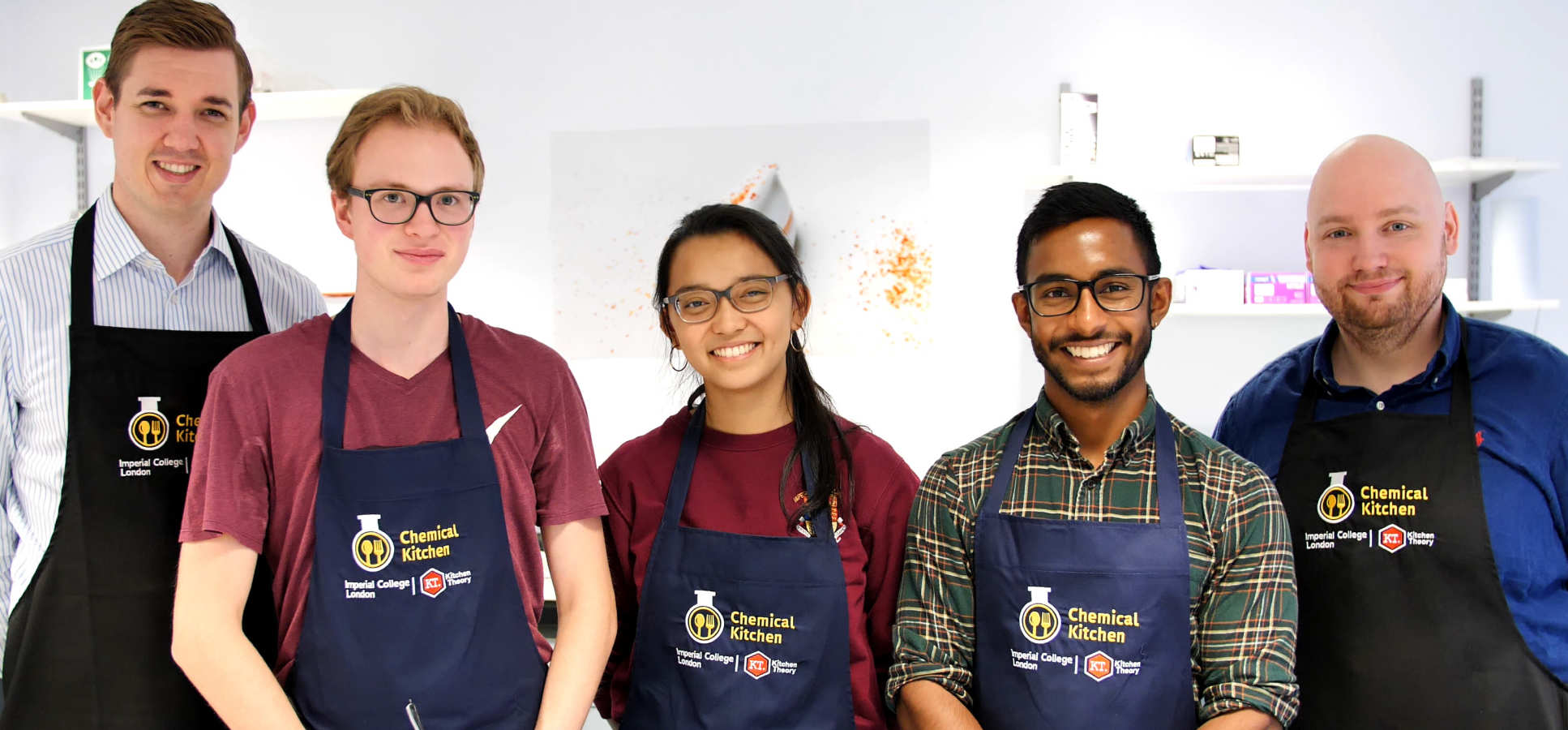 Dr Luke Delmas (far left), StudentShapers Marvin Alberts, Charlotte Lee and Solomon Asghar, and Dr Jakub Radzikowski (far right).