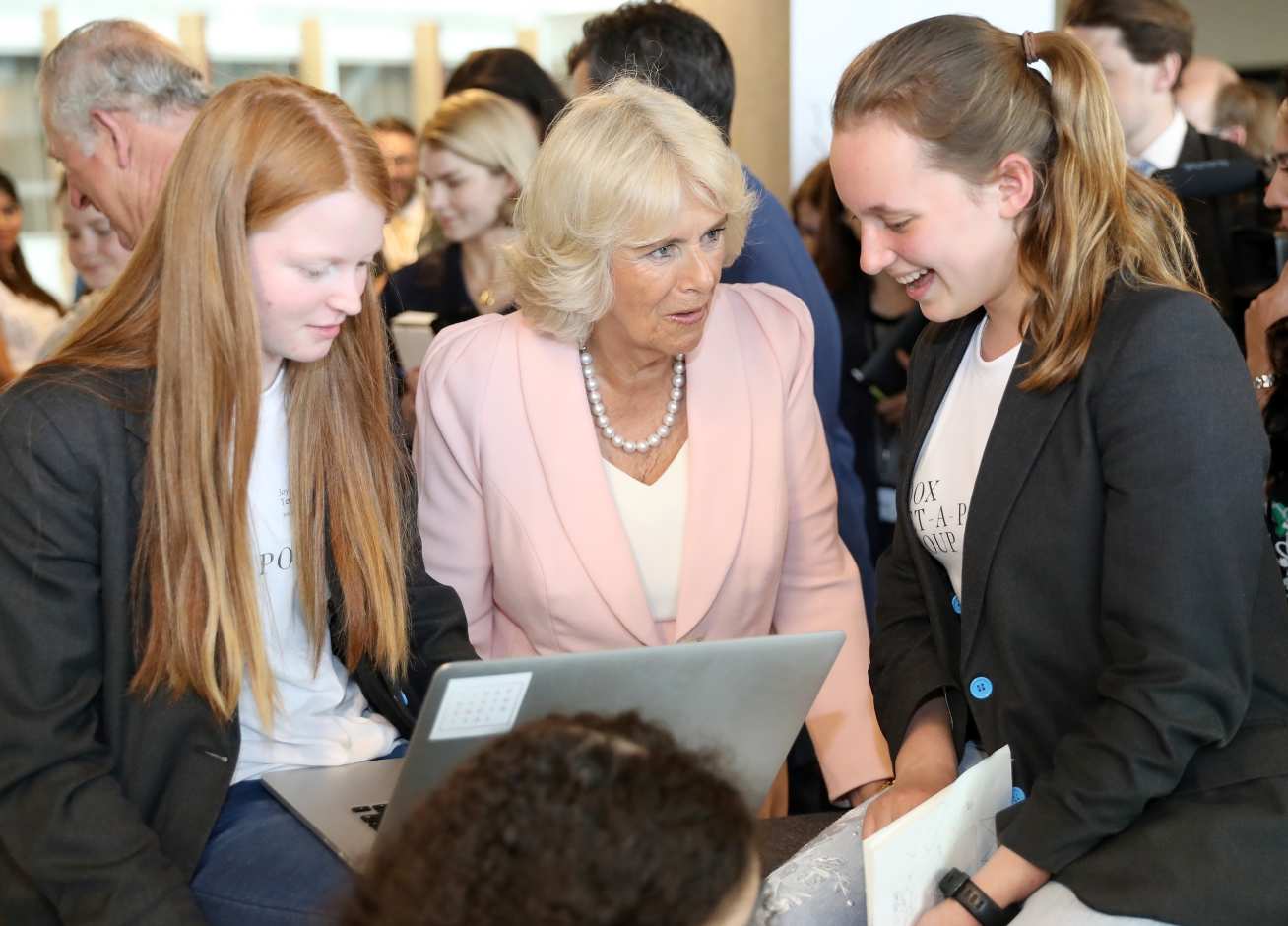HRH The Duchess of Cornwall talks to West London schoolgirls learning to code at YOOX NET-A-PORTER GROUP’s Tech Hub.