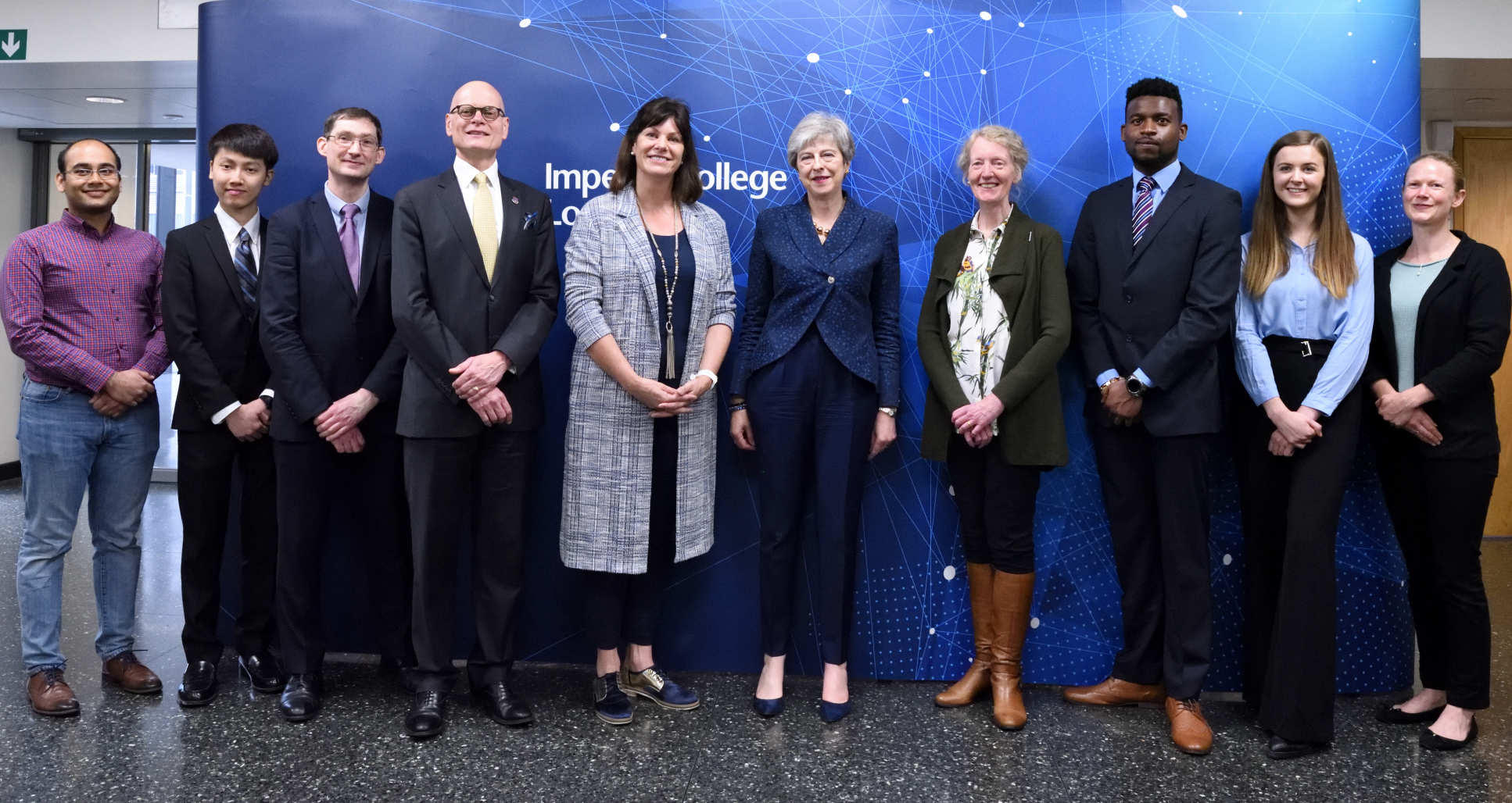 Prime Minister Theresa May with students and academics at Imperial