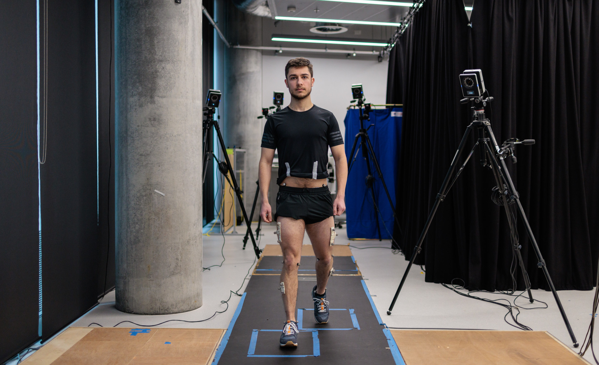 A demonstration of how motion capture technology analyses the movements of people using prosthetic limbs in detail to see how they can be improved.