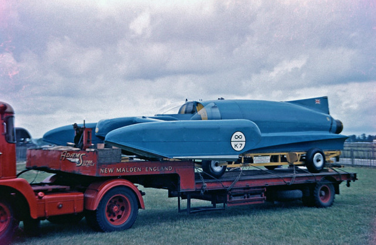 Bluebird K7 on display at Goodwood (Credit: Neil Sheppard) Motor Racing circuit in 1960.