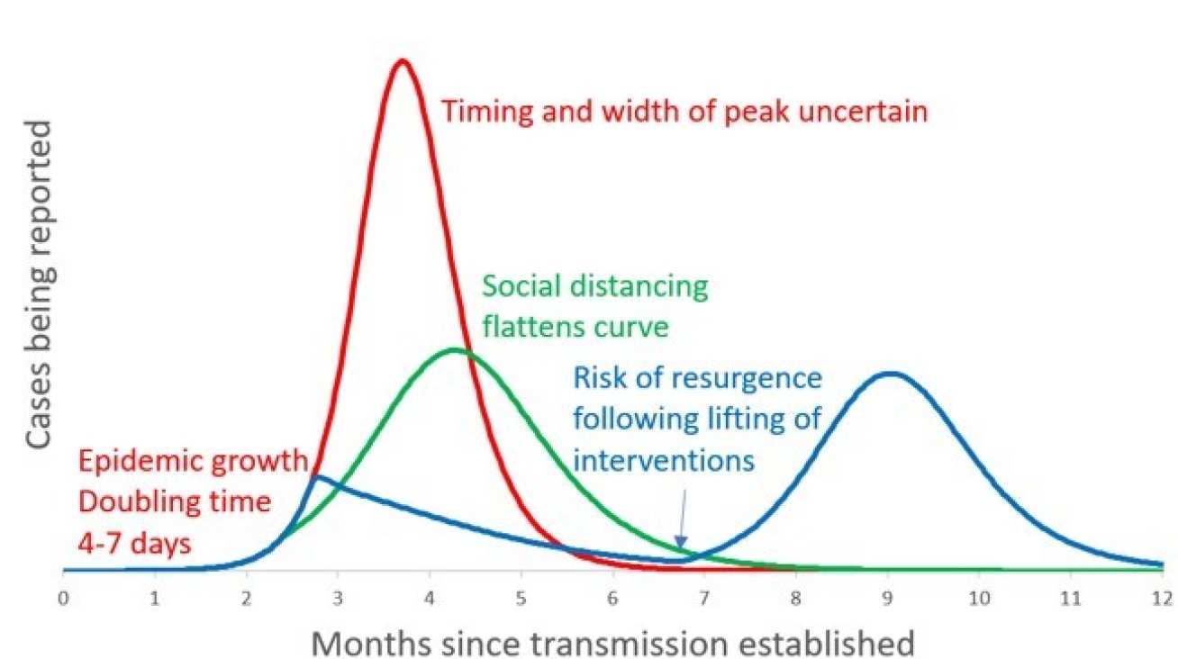 Rate of infection with different measures in place