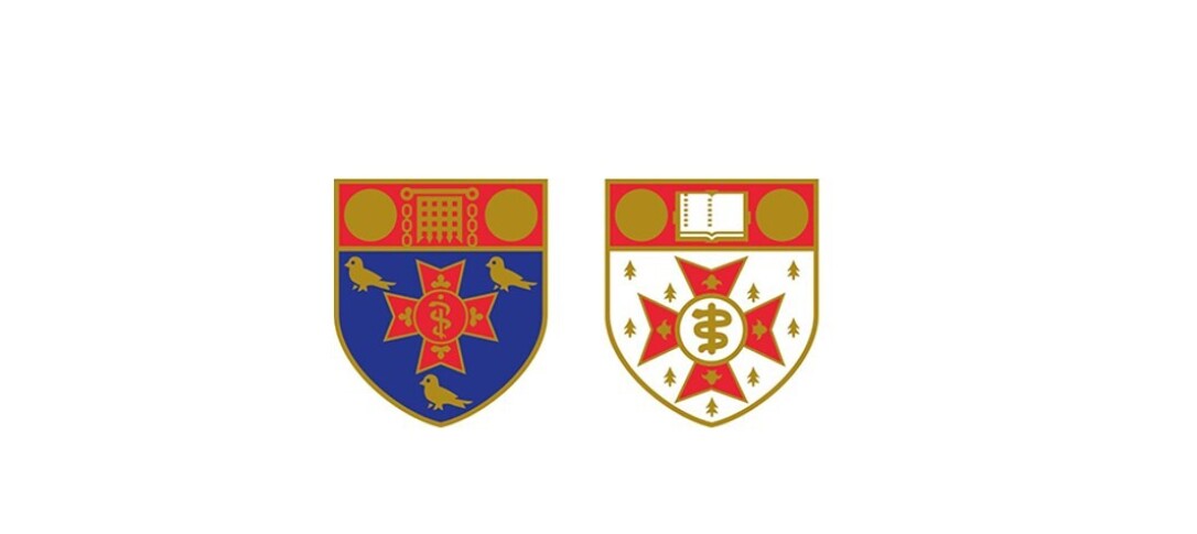 Shields side by side depicting crests of the historic Charing Cross & Westminster Medical Schoo, and the Charing Cross Hospital Medical School