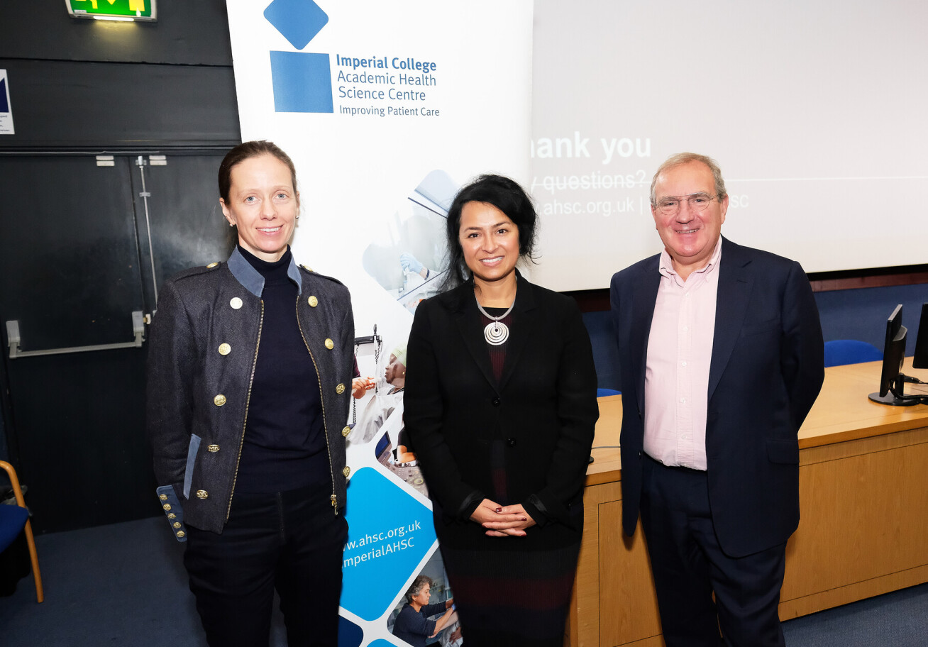 Professor Jonathan Weber with Dr Naureen Starling (in the middle) Consultant Medical Oncologist at The Royal Marsden NHS Foundation Trust and Honorary Clinical Senior Lecturer within the Division of Clinical Studies at the Institute of Cancer Research, and Professor Amanda Cross (on the left), Professor of Cancer Epidemiology at the School of Public Health, at the AHSC seminar on colorectal cancer 