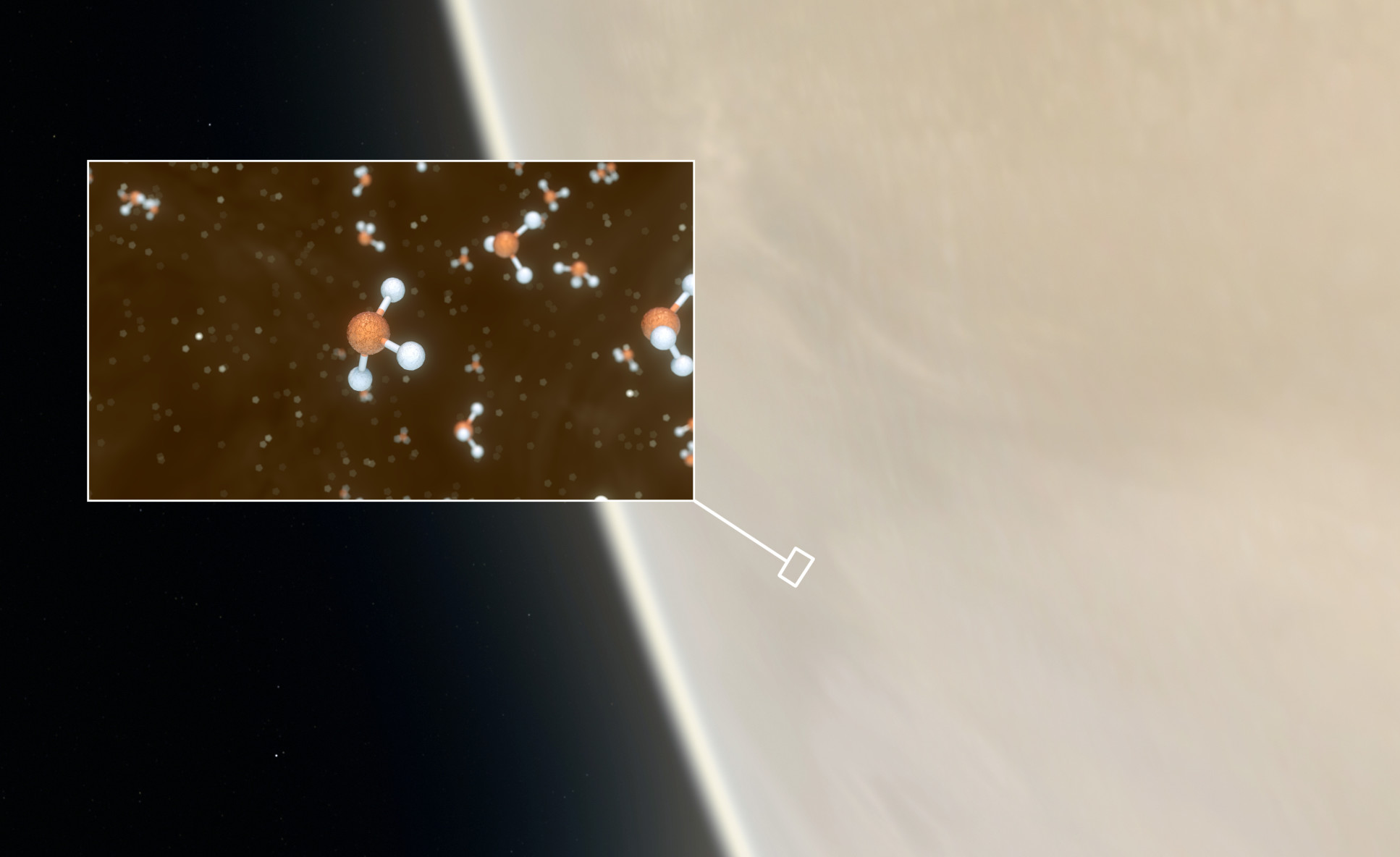 Side of the planet with a box showing molecules