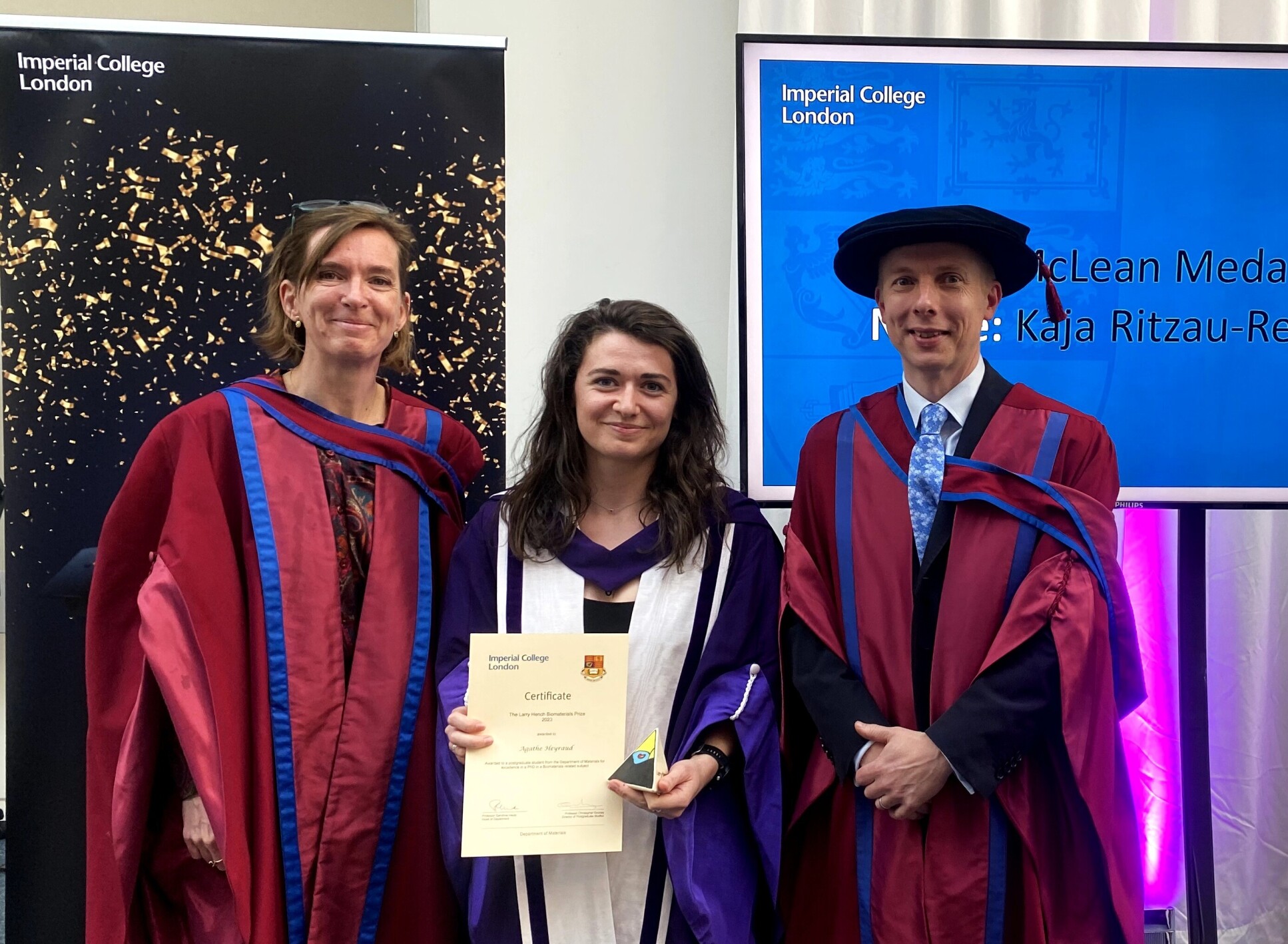 Dr Agathe Heyraud with Professor Sandrine Heutz and Professor Julian Jones