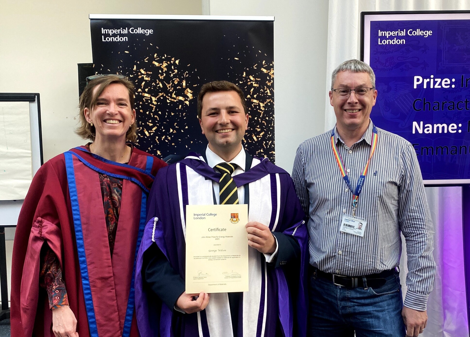 Dr George Williams with Professor Sandrine Heutz and Professor Stephen Skinner