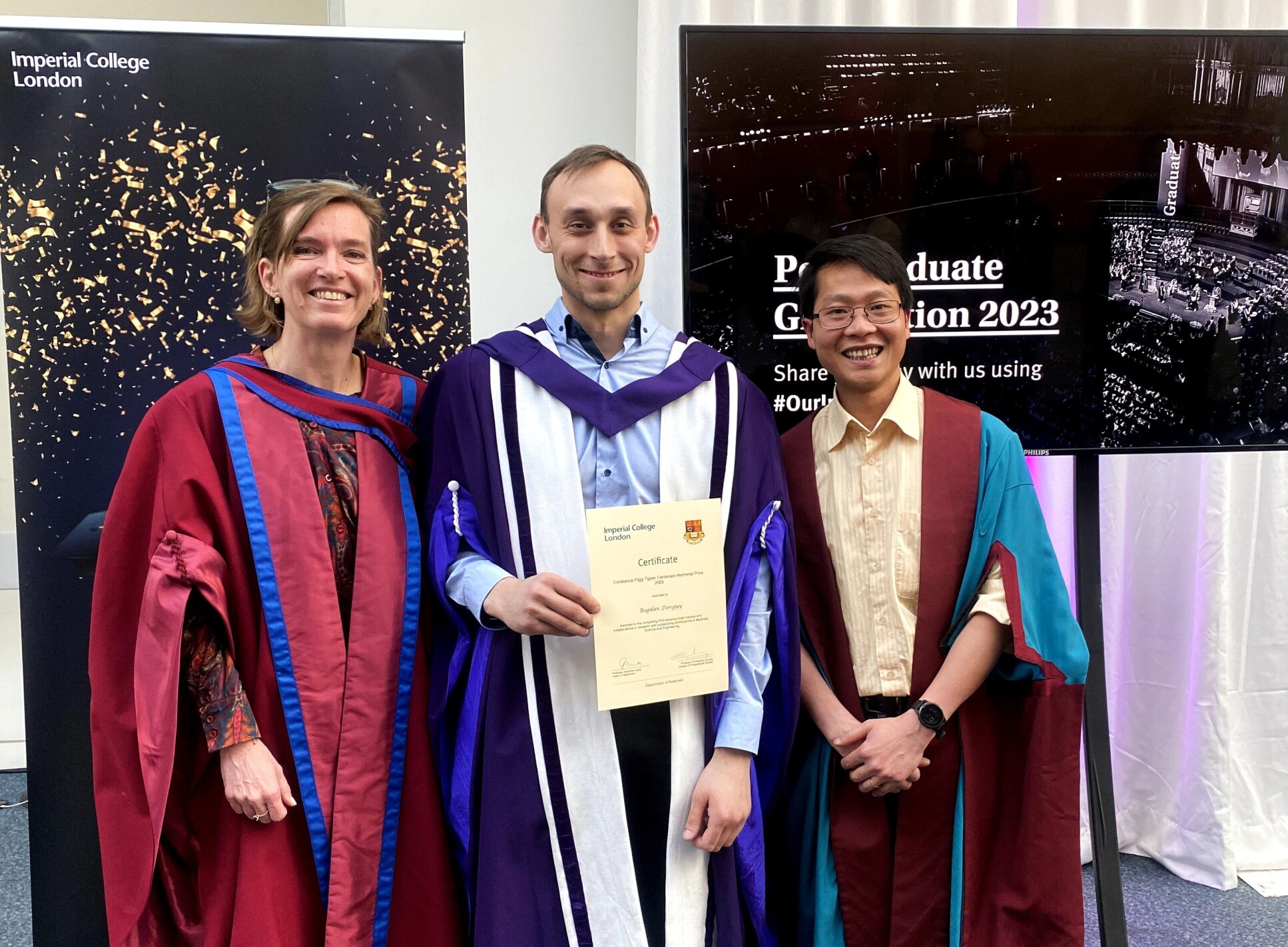 Dr Bogdan Dovgyy with Professor Sandrine Heutz and Dr Minh Son Pham