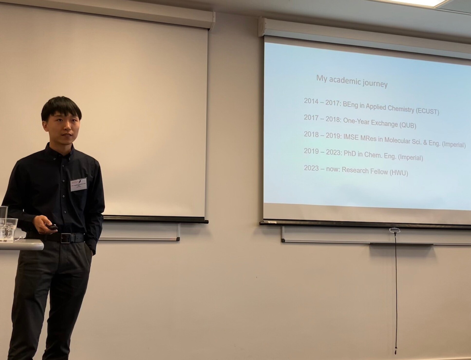 Lingfeng (?Griffin?) Gui, IMSE MRes alumnus presenting an overview of his career