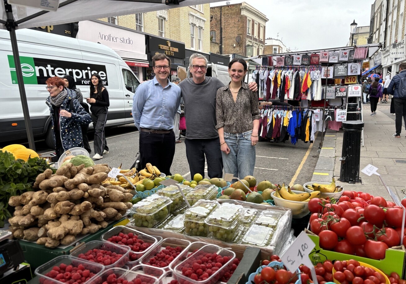 Ed Chambers and Maisie Ringer with Piers (centre) at Portobello Road Market