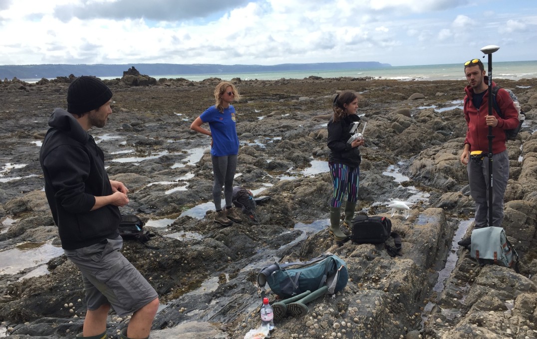 Photo of the researchers collecting samples for analysis. (left to right) Klaus Wilcken, Bethany Hebditch, Jennifer Shadrick, and Martin Hurst 