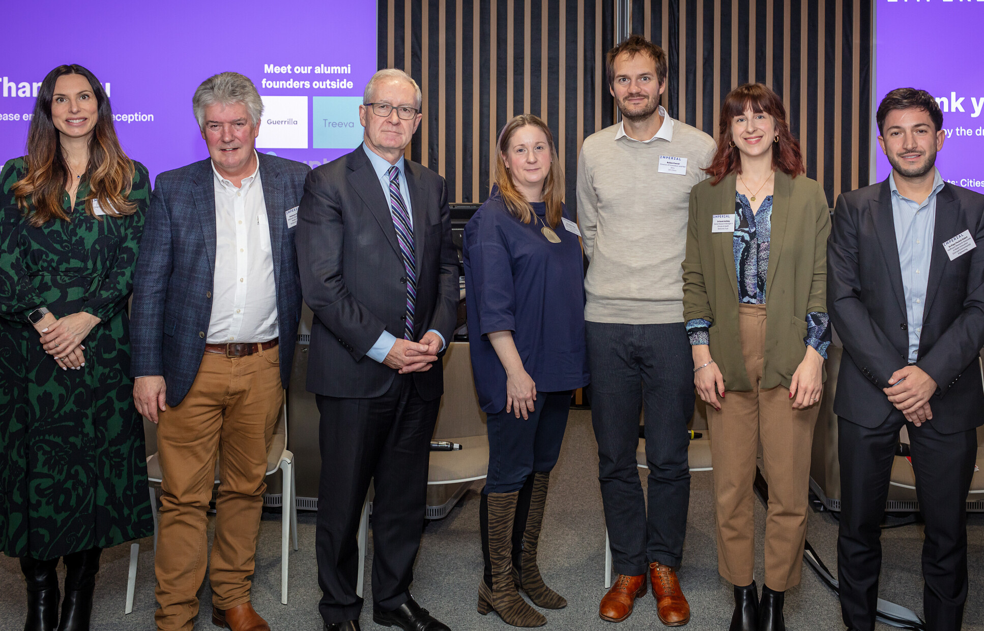 L-R Jo Gardner, Director of Alumni Engagement, Professor Frank Kelly, President Hugh Brady, Dr Caroline Howe, Balázs Csuvar, Dr Sarah Holliday, Pepe Puchol-Salort