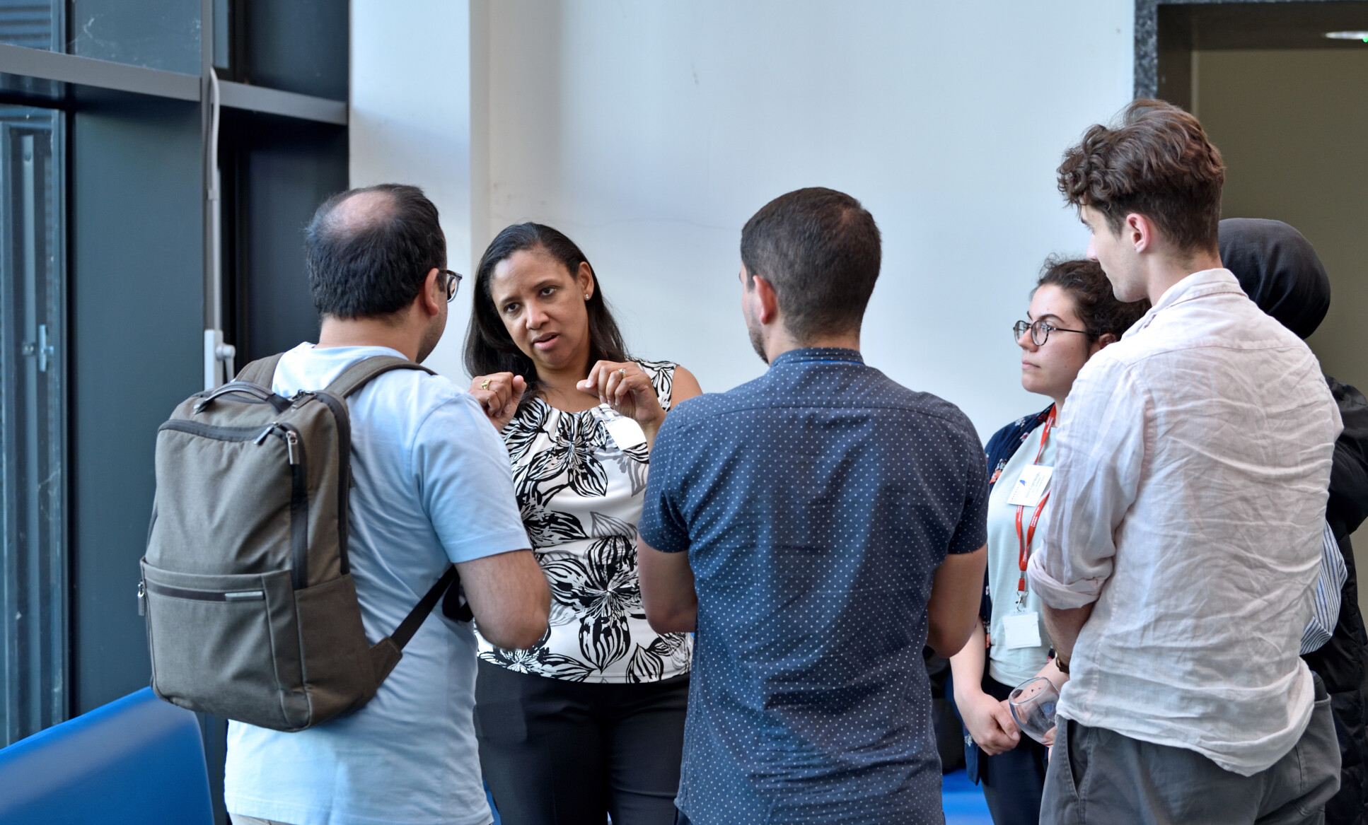 Drinks reception, Prof. Prather answering questions from early career researchers.