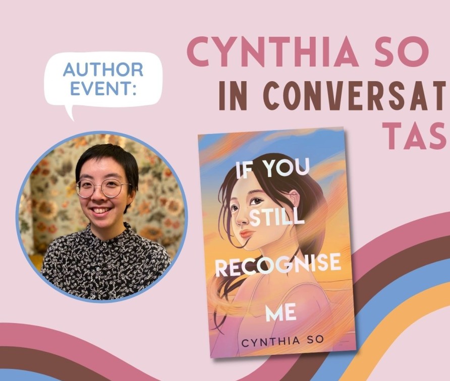 Banner that says Cynthia So in conversation with Tasha Suri with photos of both authors and the cover illustration of Cynthia's book
