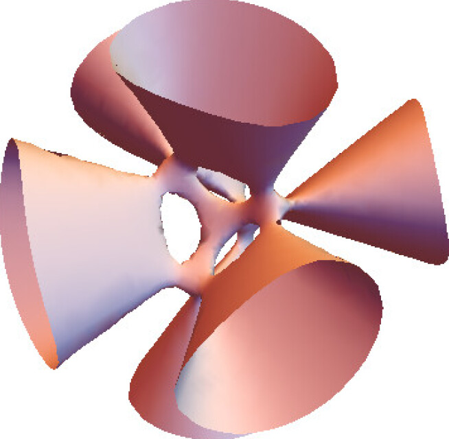 This figure shows part of the real points (of real dimension 2) in a certain complex K3 surface.