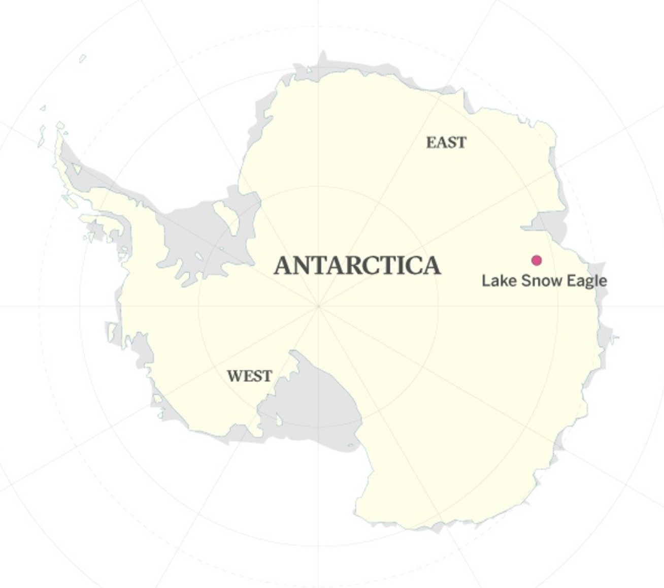 Map showing location of Lake Snow Eagle in Antarctica