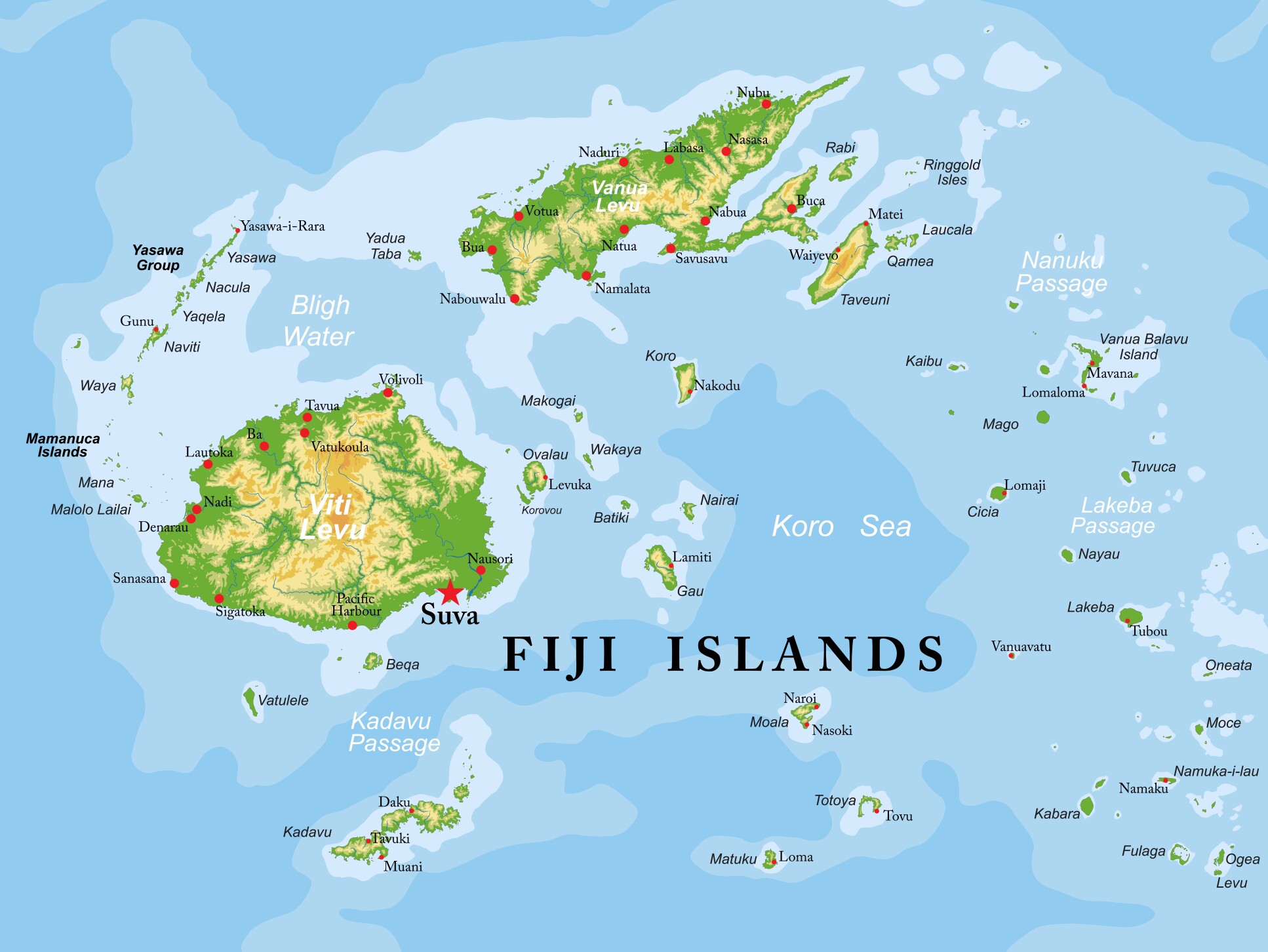 A map of Fiji. 98% of the country’s territory is sea
