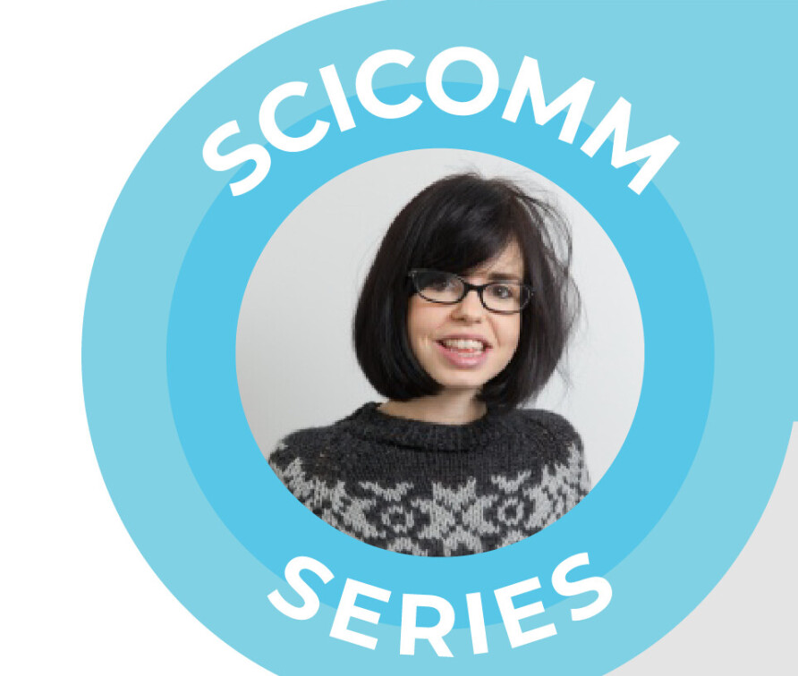 Scicomm Series logo featuring portrait photo of Jess Wade