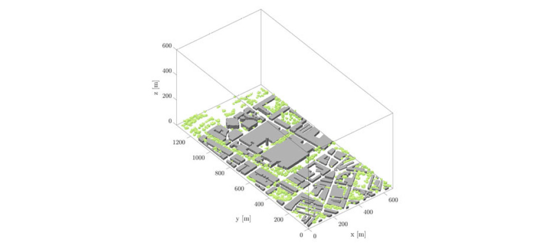 Large eddy simulation showing the effects trees have on airflow and pollutant transport