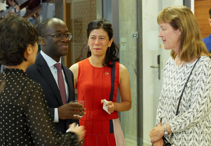 Universities Minister Sam Gyimah with High Commissioner of Singapore Foo Chi Hsia and Imperial President Alice Gast