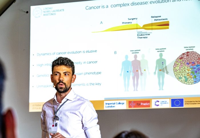 Giacomo Corleone presenting on "Understanding Genetic and Epigenetic Hierarchies in Cancer for Precision Medicine."