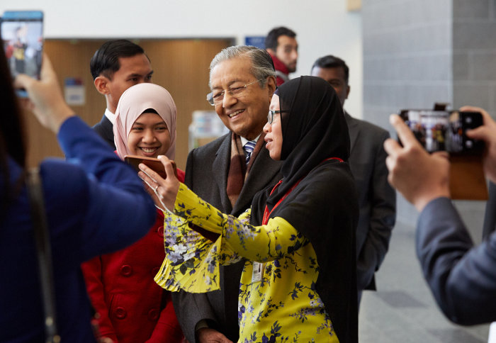 Prime Minister Tun Dr Mahathir bin Mohamad posed for selfies with some of Imperial's 573 Malaysian students